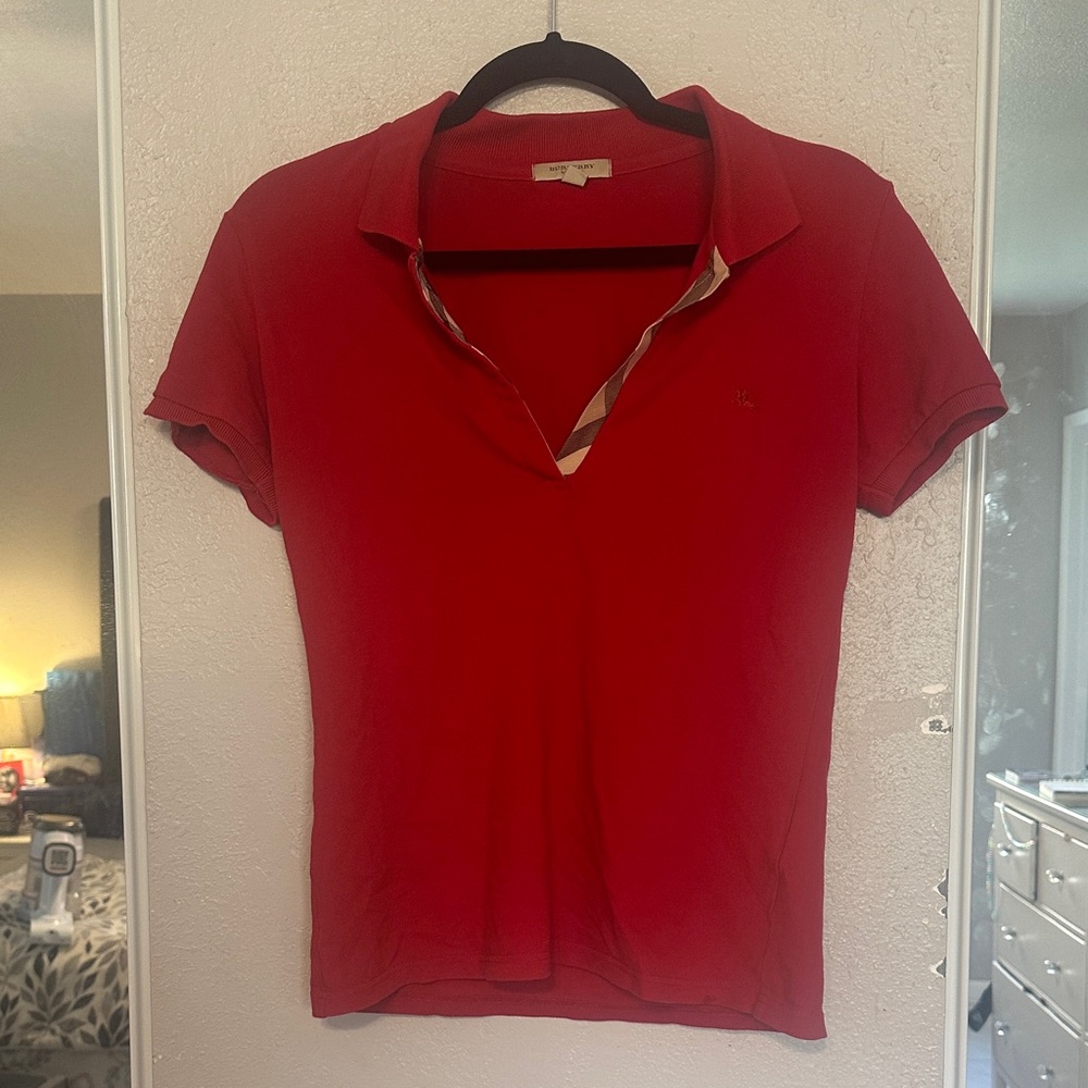 Burberry Red Short Sleeve Polo